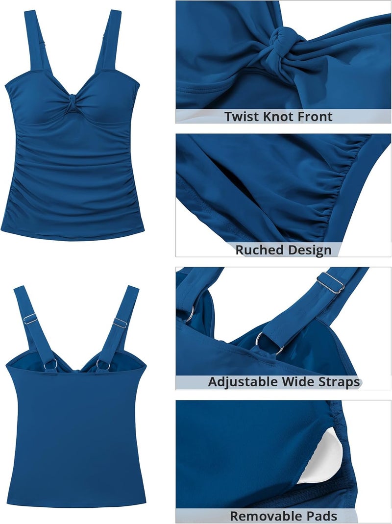 GRAPENT Tankini Tops for Women Twist Knot Ruched Swimsuits Beach Padded Adjustable Straps Modest Swimwear Swim Tops Only - Image 5